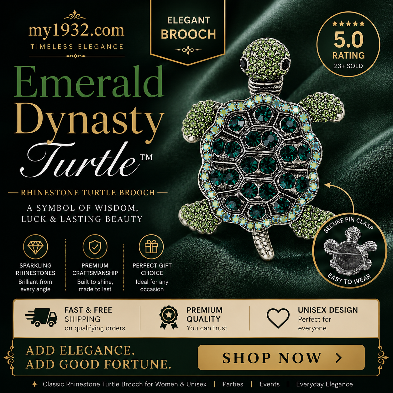 Emerald Dynasty Turtle™ Brooch