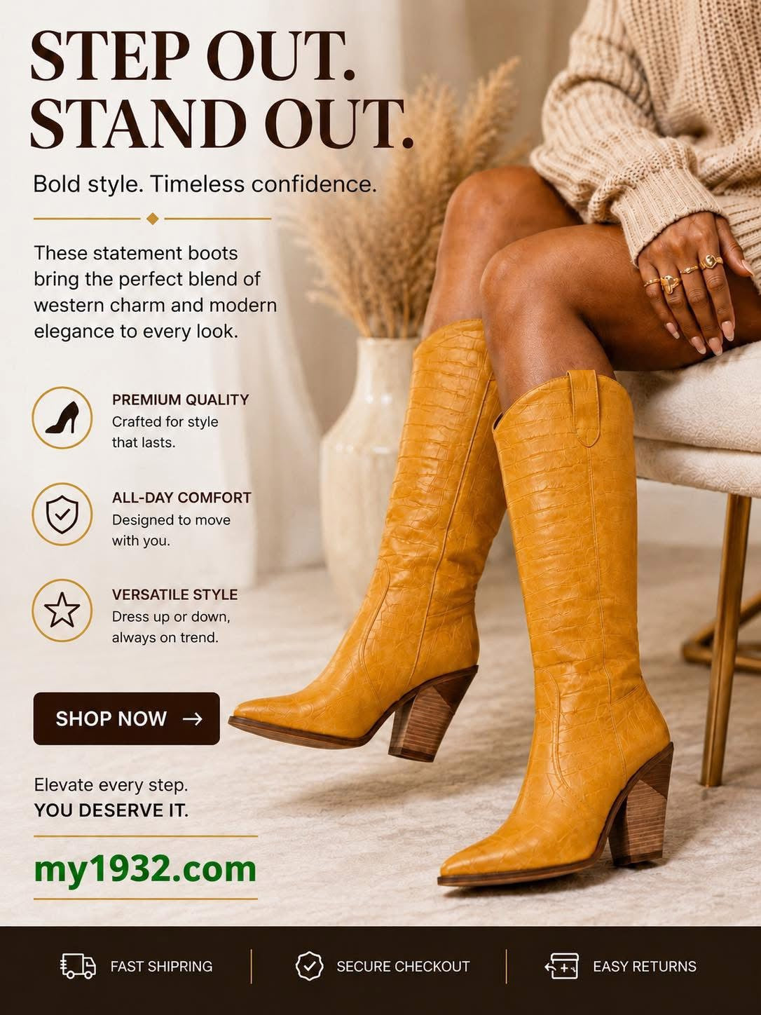 1932 Yellow Western Knee-High Boot™