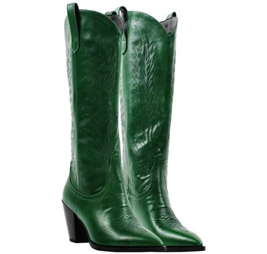 GREEN WESTERN BOOTS-KNEE LENGTH-(START SHIPPING DATE-5/25/2026)